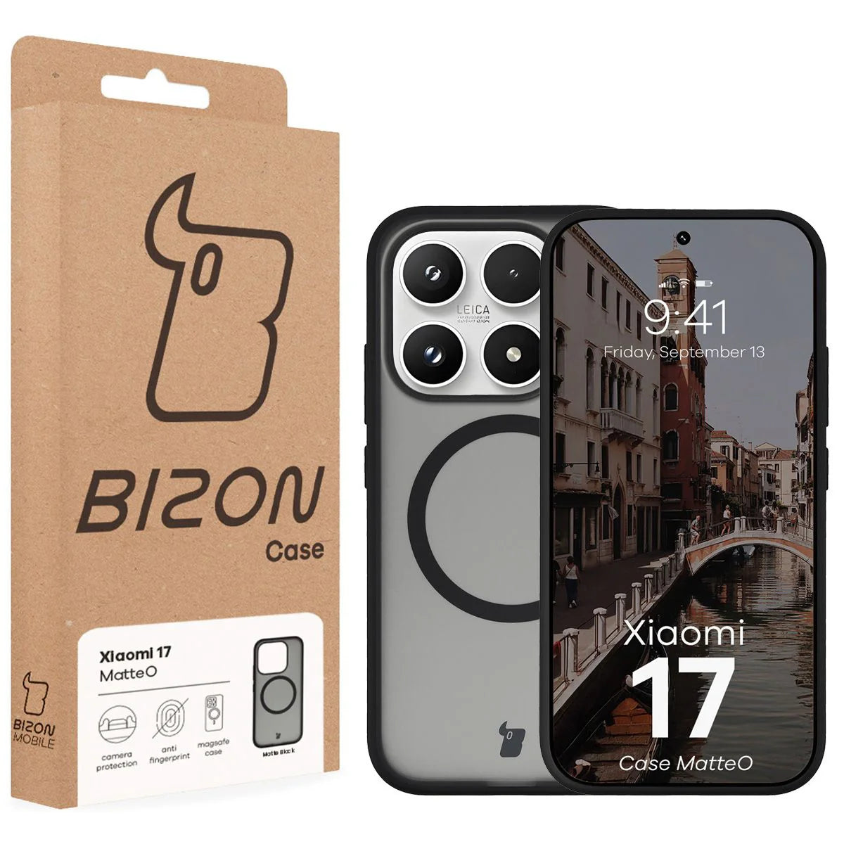 Handyhülle mit Magnetring für Xiaomi 17, Bizon Case MatteO, Getönt-Schwarz
