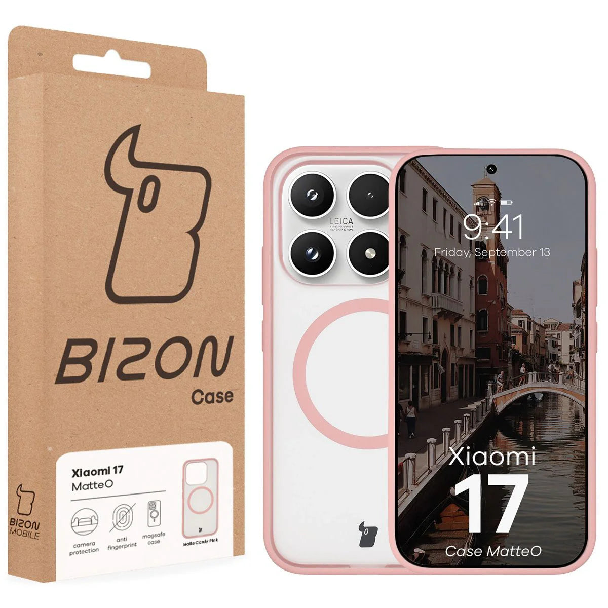 Handyhülle mit Magnetring für Xiaomi 17, Bizon Case MatteO, Getönt-Hellrosa