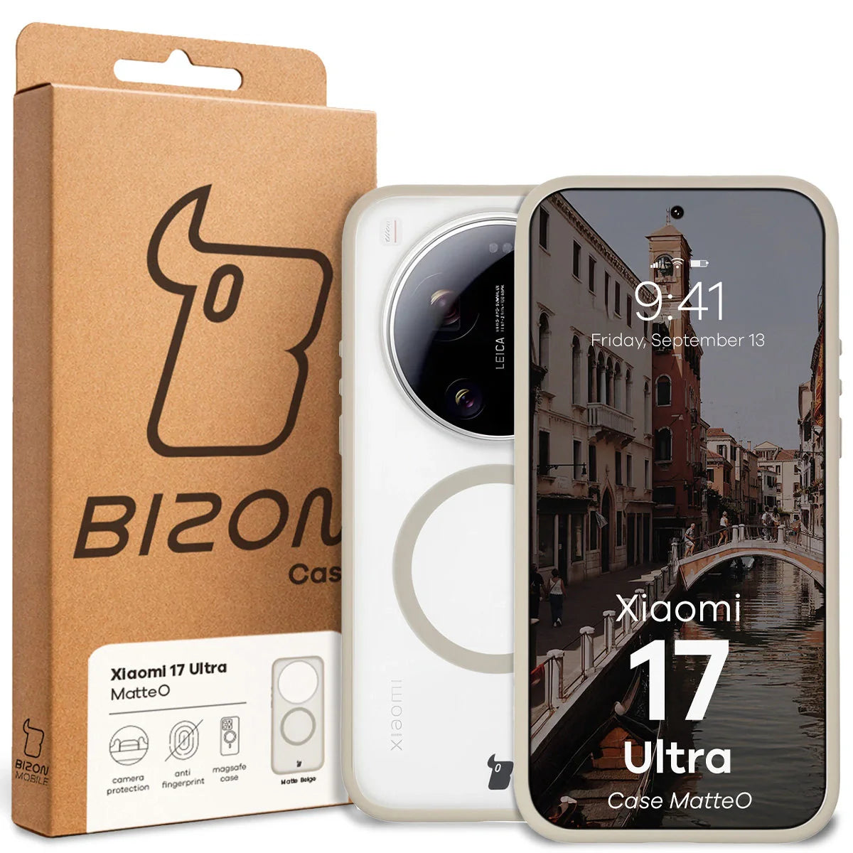 Handyhülle mit Magnetring für Xiaomi 17 Ultra, Bizon Case MatteO, Getönt-Beige