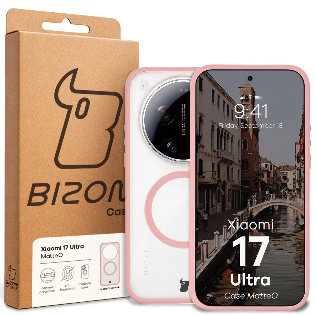 Handyhülle mit Magnetring für Xiaomi 17 Ultra, Bizon Case MatteO, Getönt-Hellrosa
