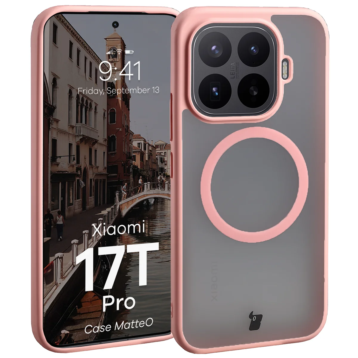 Handyhülle mit Magnetring für Xiaomi 17T Pro, Bizon Case MatteO, Getönt-Hellrosa