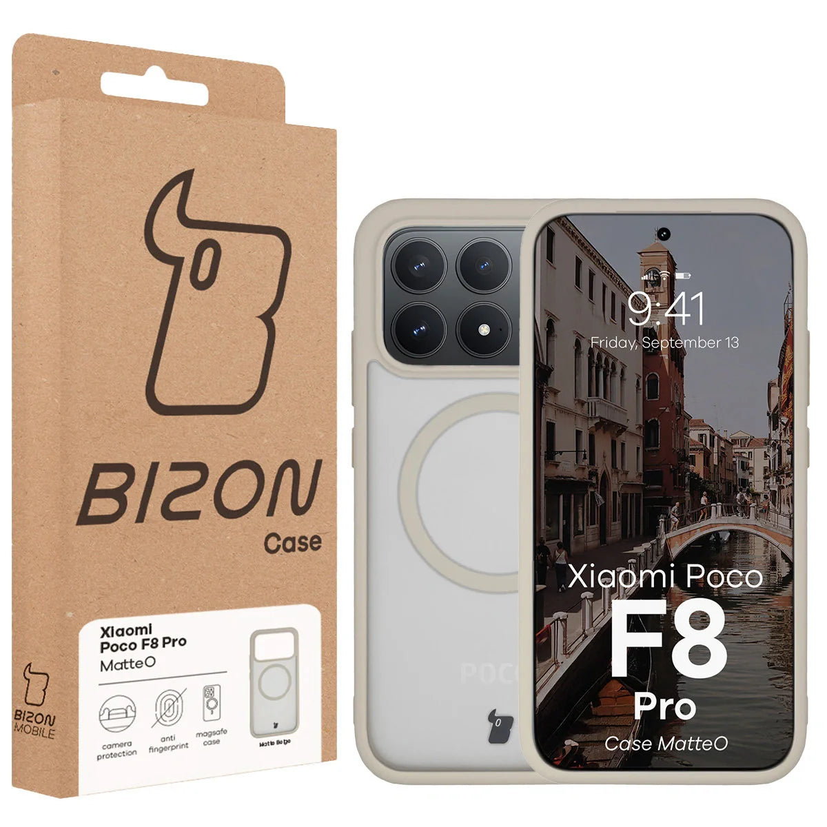 Handyhülle mit Magnetring für Xiaomi POCO F8 Pro, Bizon Case MatteO, Getönt-Beige