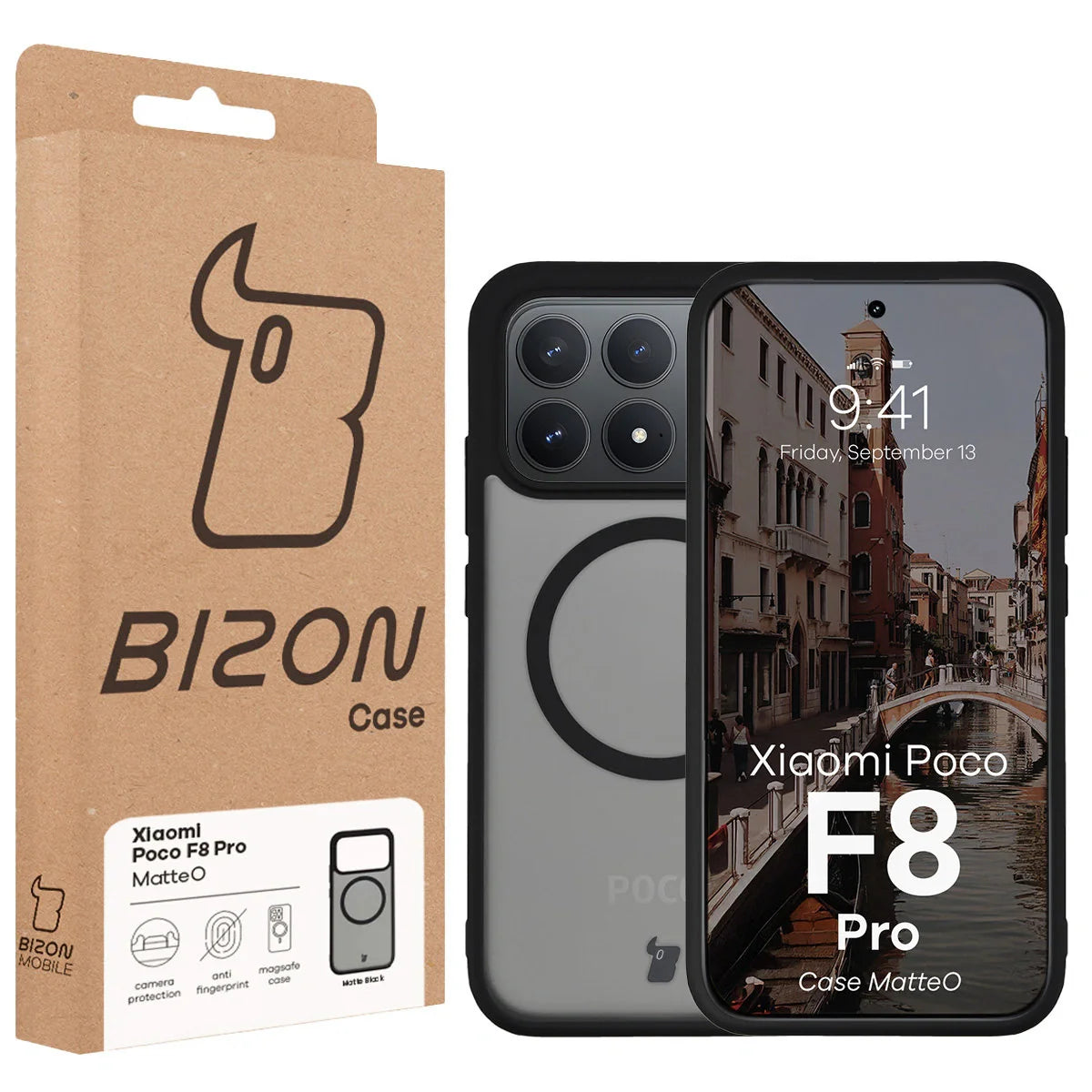 Handyhülle mit Magnetring für Xiaomi POCO F8 Pro, Bizon Case MatteO, Getönt-Schwarz