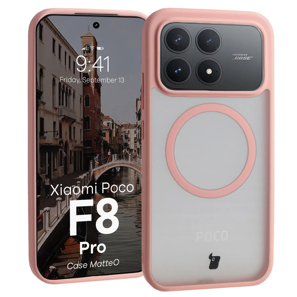 Handyhülle mit Magnetring für Xiaomi POCO F8 Pro, Bizon Case MatteO, Getönt-Hellrosa