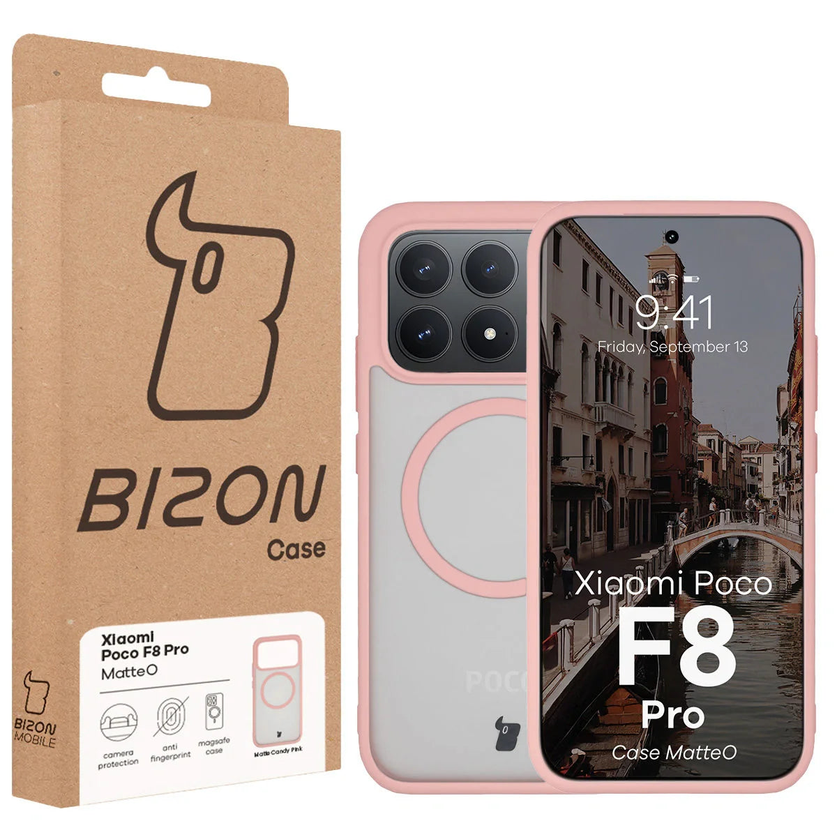 Handyhülle mit Magnetring für Xiaomi POCO F8 Pro, Bizon Case MatteO, Getönt-Hellrosa