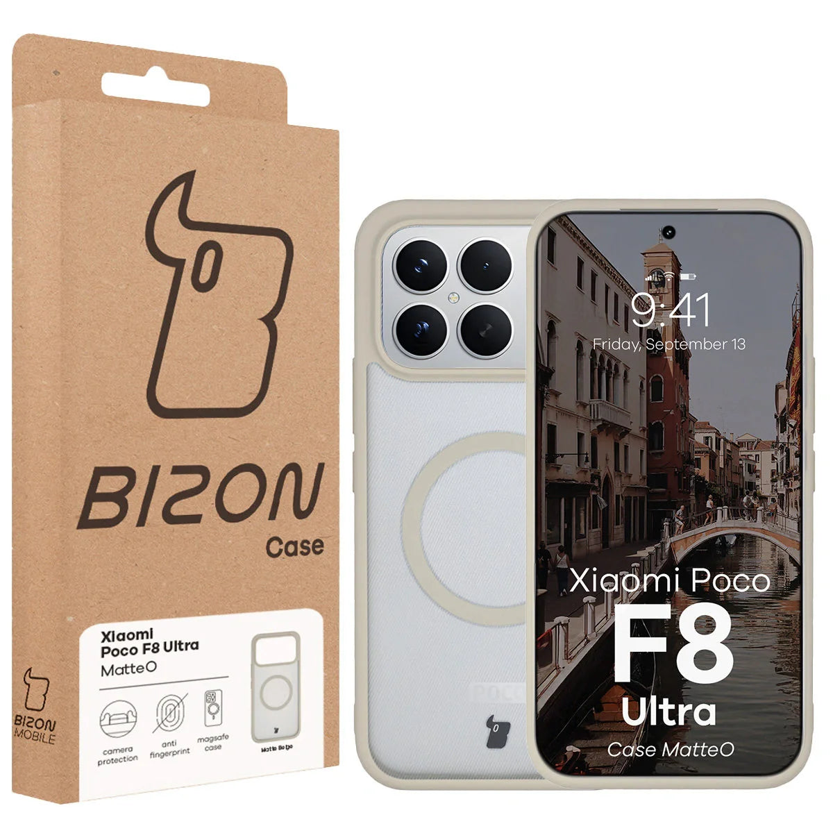 Handyhülle mit Magnetring für Xiaomi POCO F8 Ultra, Bizon Case MatteO, Getönt-Beige