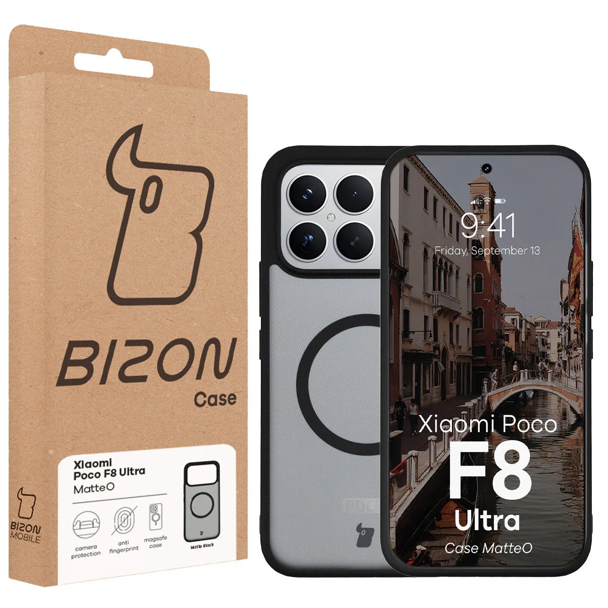 Handyhülle mit Magnetring für Xiaomi POCO F8 Ultra, Bizon Case MatteO, Getönt-Schwarz