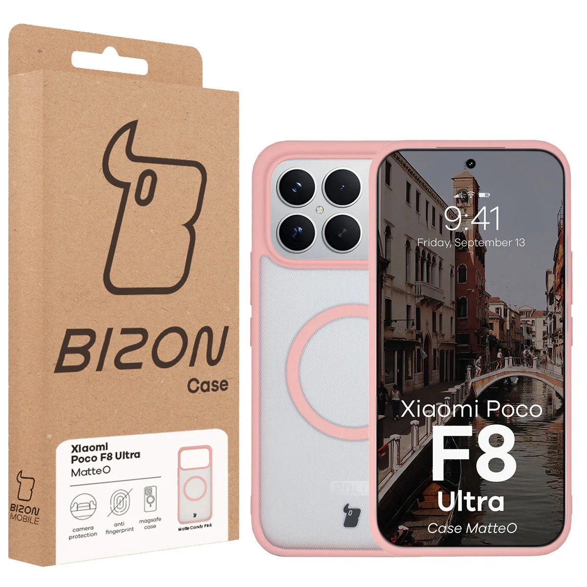 Handyhülle mit Magnetring für Xiaomi POCO F8 Ultra, Bizon Case MatteO, Getönt-Hellrosa