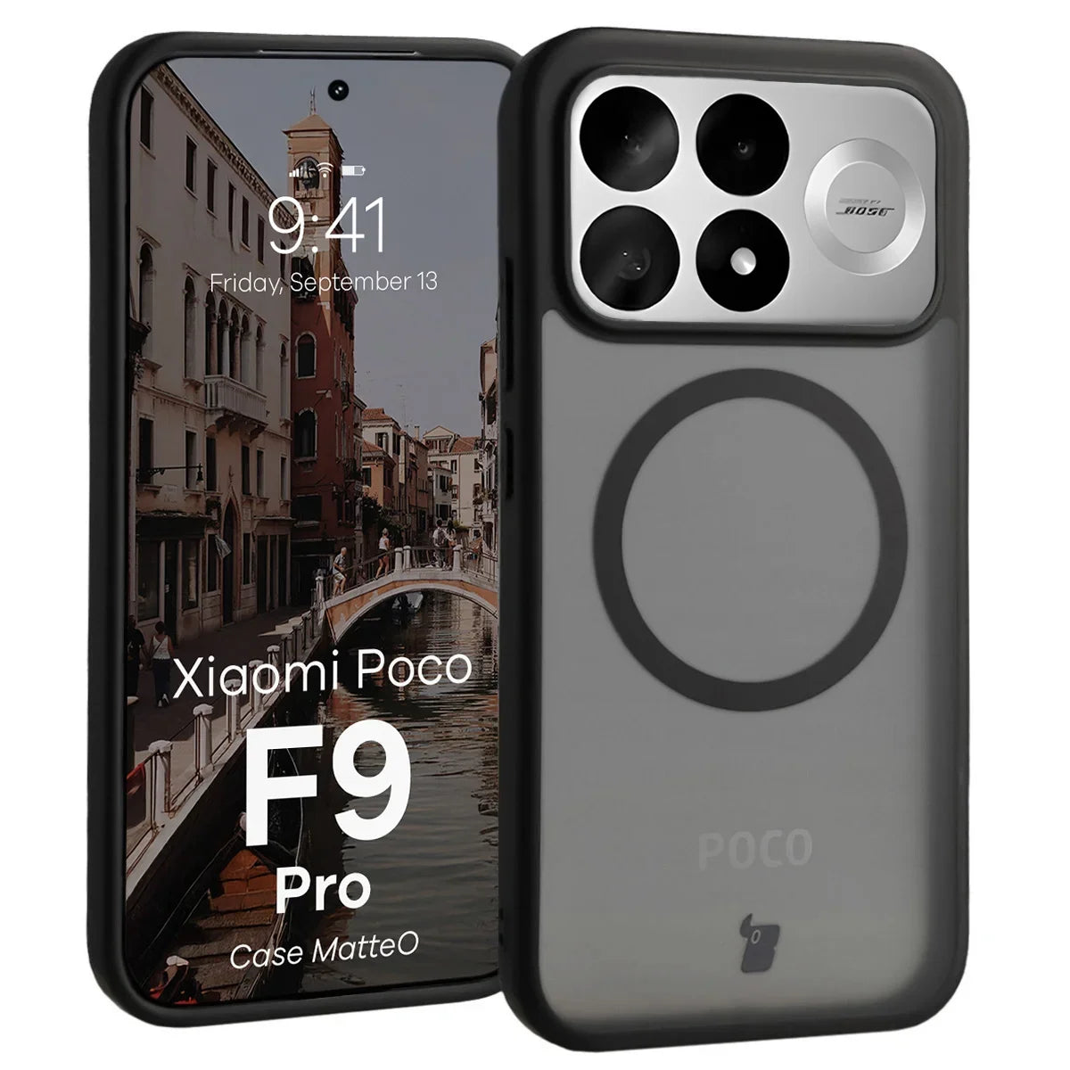 Handyhülle mit Magnetring für Xiaomi POCO F9 Pro, Bizon Case MatteO, Getönt-Schwarz (1/7)