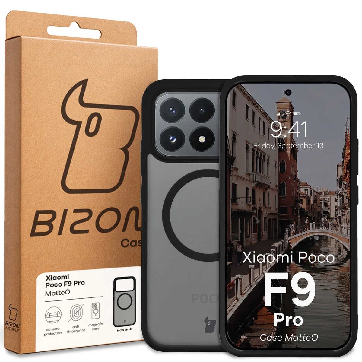 Handyhülle mit Magnetring für Xiaomi POCO F9 Pro, Bizon Case MatteO, Getönt-Schwarz (7/7)