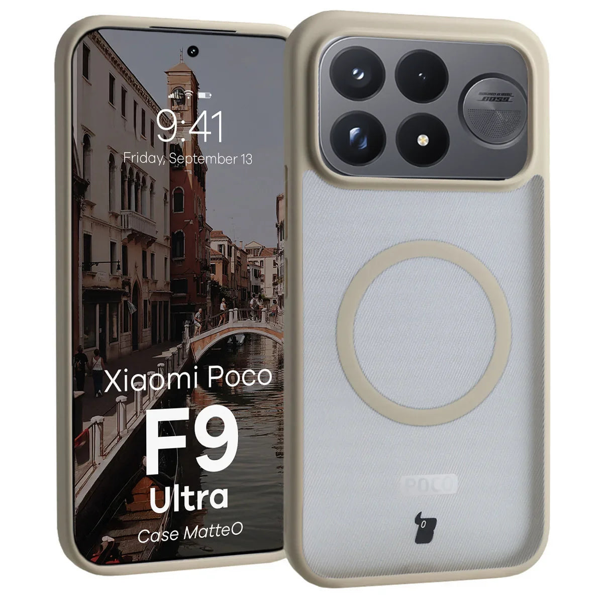 Handyhülle mit Magnetring für Xiaomi POCO F9 Ultra, Bizon Case MatteO, Getönt-Beige (1/7)