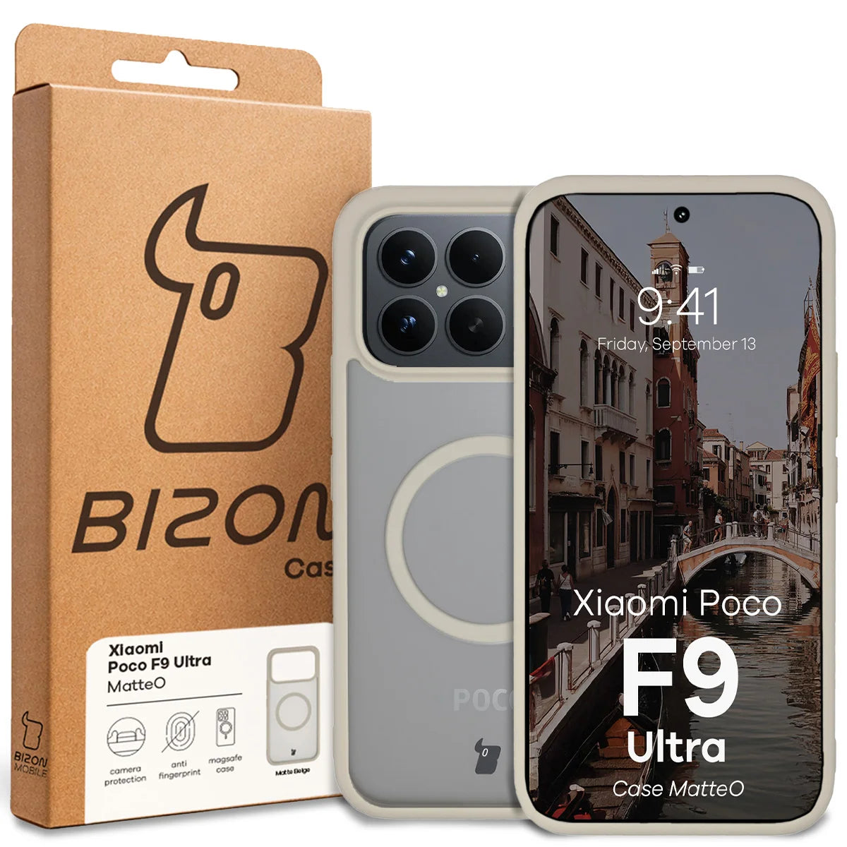 Handyhülle mit Magnetring für Xiaomi POCO F9 Ultra, Bizon Case MatteO, Getönt-Beige (7/7)