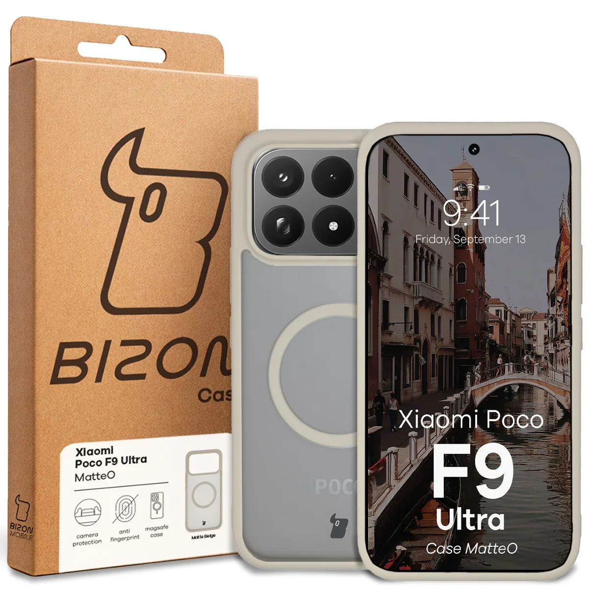 Handyhülle mit Magnetring für Xiaomi POCO F9 Ultra, Bizon Case MatteO, Getönt-Beige (7/7)