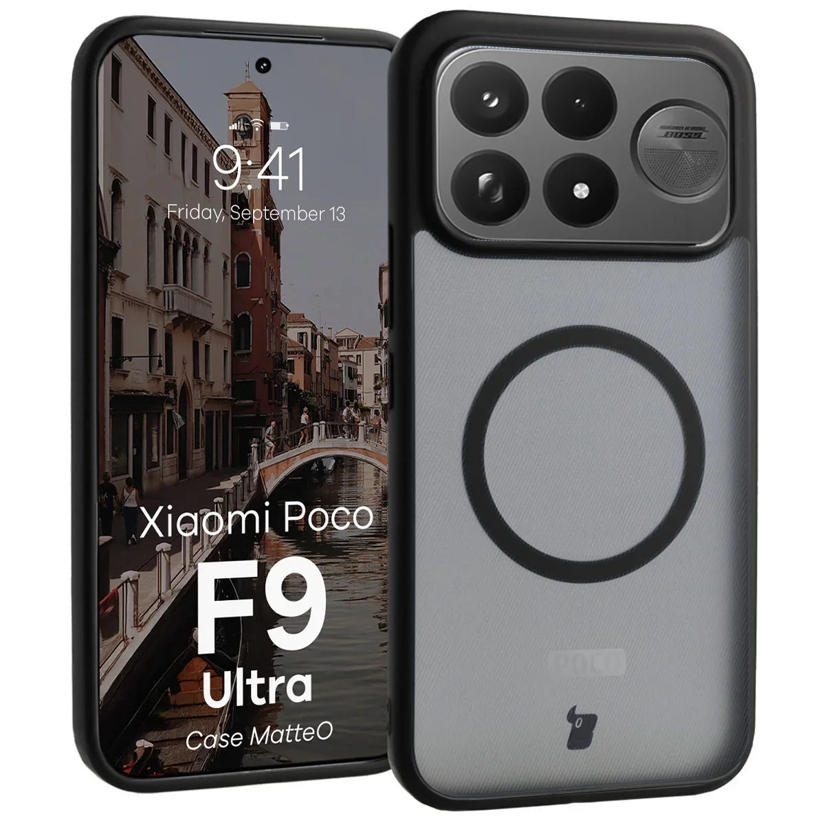 Handyhülle mit Magnetring für Xiaomi POCO F9 Ultra, Bizon Case MatteO, Getönt-Schwarz (1/7)