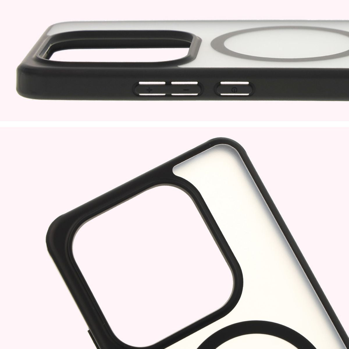 Handyhülle mit Magnetring für Xiaomi Redmi Note 14 5G, Bizon Case MatteO, Semitransparent mit schwarzem Rand