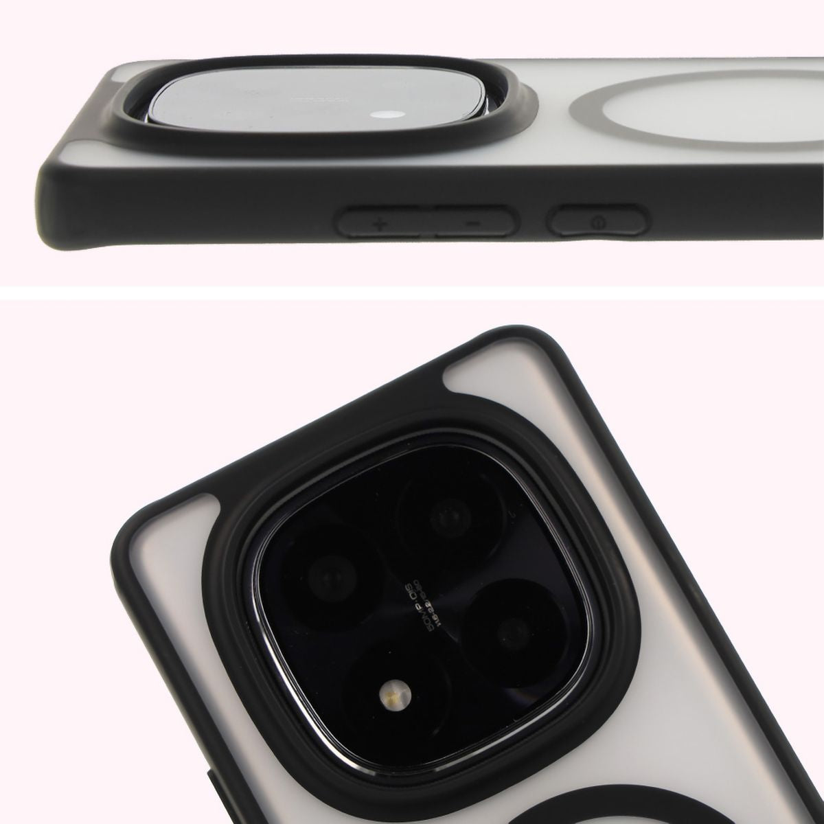 Handyhülle mit Magnetring für Xiaomi Redmi Note 14 Pro 5G / 14 Pro Plus 5G / Poco X7, Bizon Case MatteO, Semitransparent mit schwarzem Rand