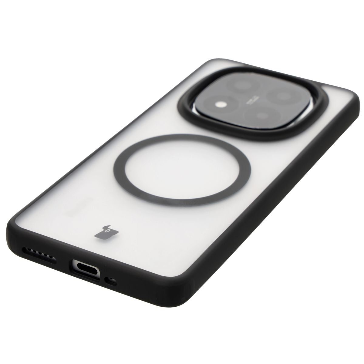 Handyhülle mit Magnetring für Xiaomi Redmi Note 14 Pro 5G / 14 Pro Plus 5G / Poco X7, Bizon Case MatteO, Semitransparent mit schwarzem Rand