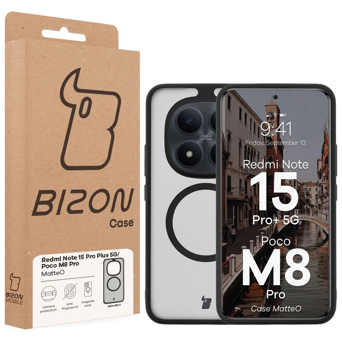 Handyhülle mit Magnetring für Xiaomi Redmi Note 15 Pro Plus 5G / Poco M8 Pro, Bizon Case MatteO, Getönt-Schwarz