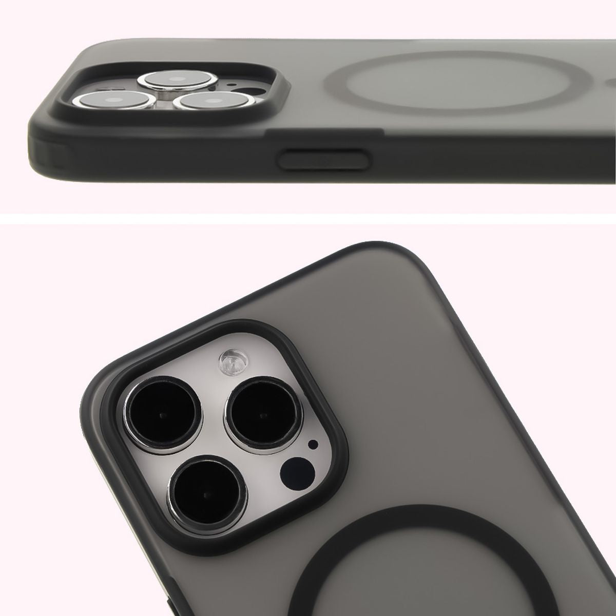 Handyhülle mit Magnetring für iPhone 15 Pro Max, Bizon Case MatteO, Semitransparent mit schwarzem Rand