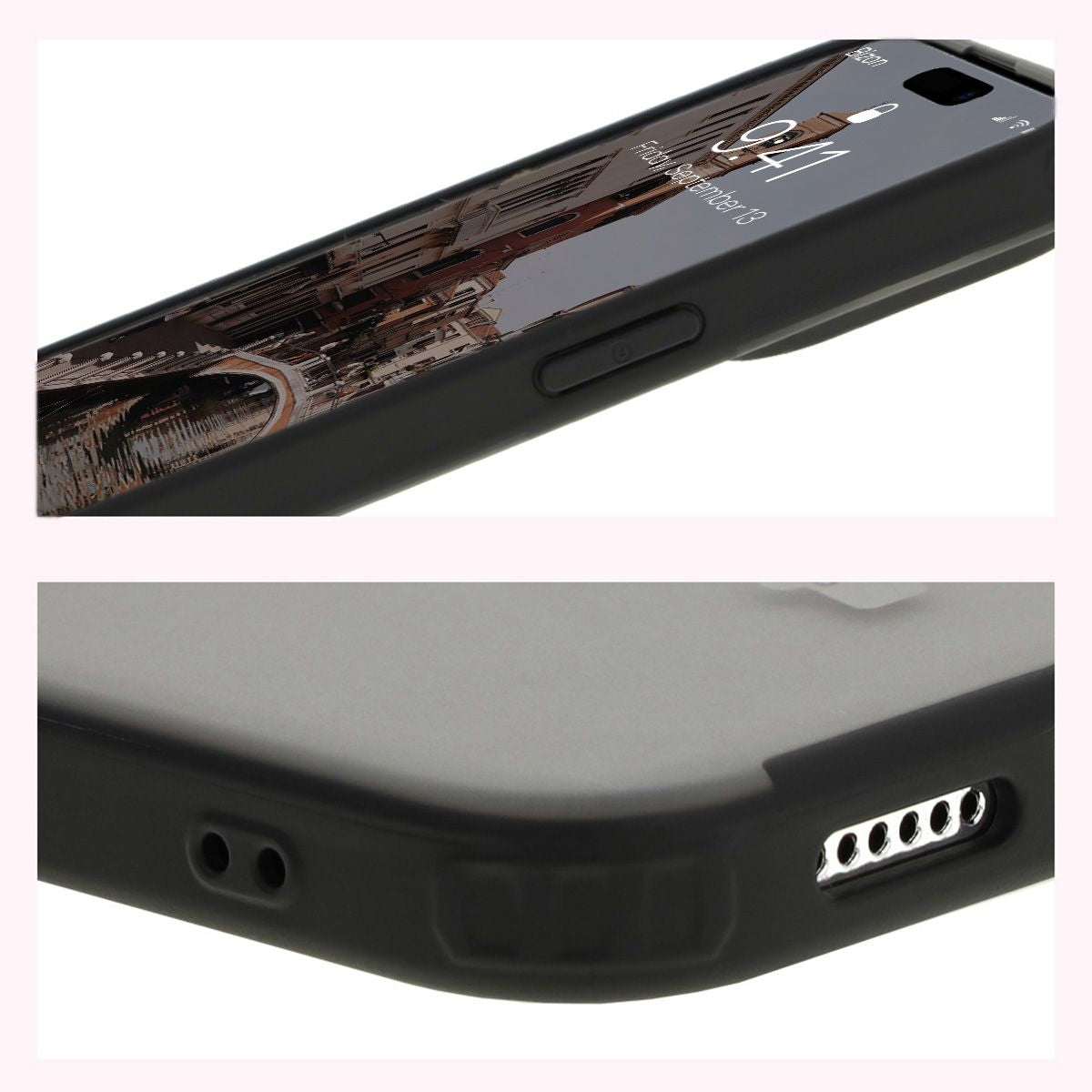 Handyhülle mit Magnetring für iPhone 15 Pro Max, Bizon Case MatteO, Semitransparent mit schwarzem Rand