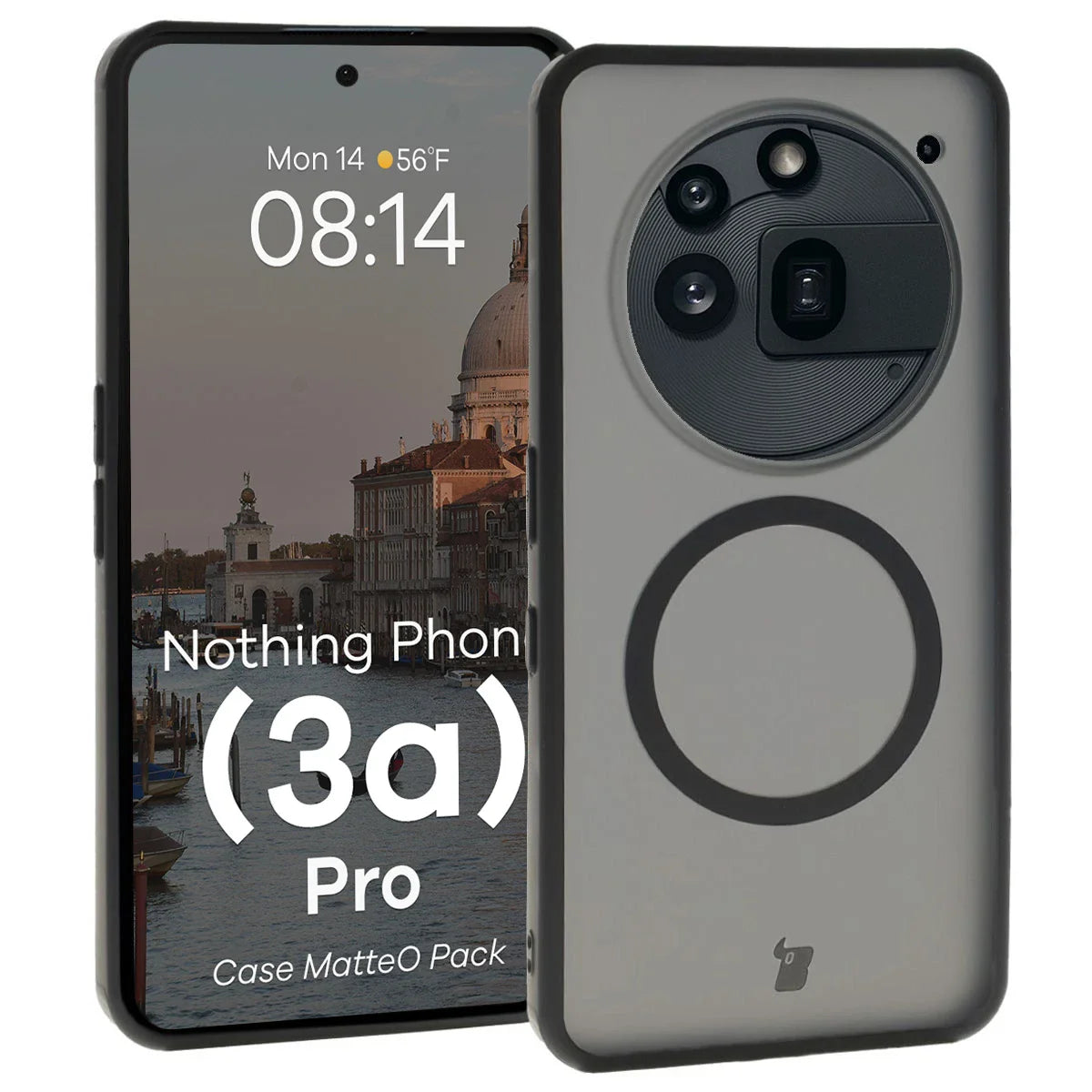 Schutzhülle mit Magnetring + gehärtetem Glas für Nothing Phone (3a) Pro, Bizon MatteO Pack, Getönt-Schwarz