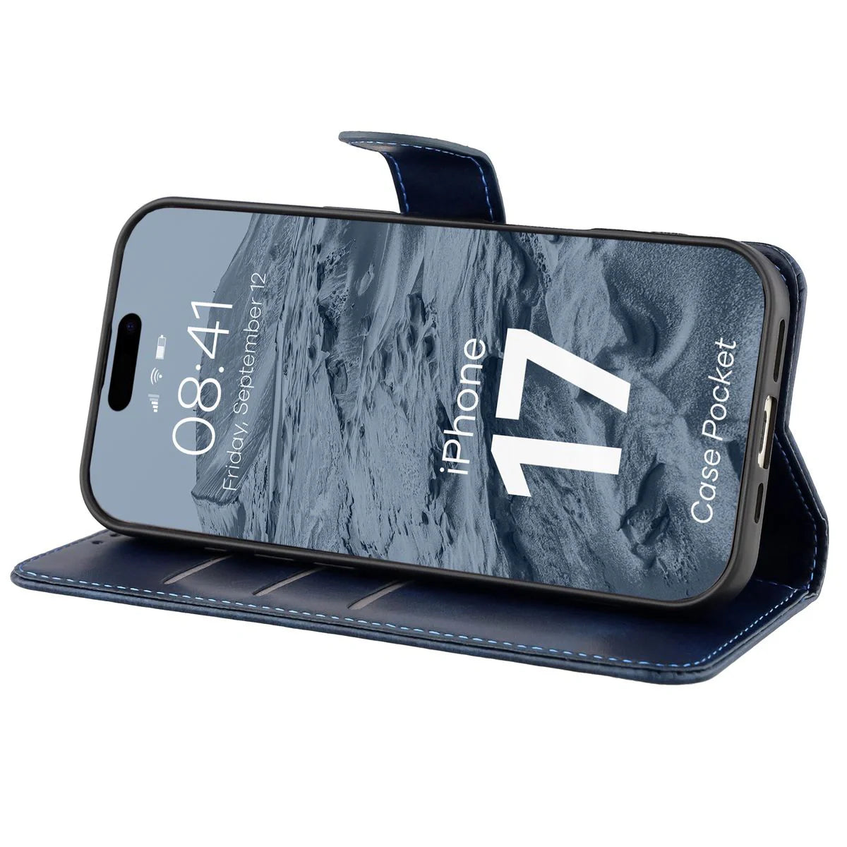 Handyhülle mit Klappe für iPhone 17, Bizon Case Pocket, Dunkelblau