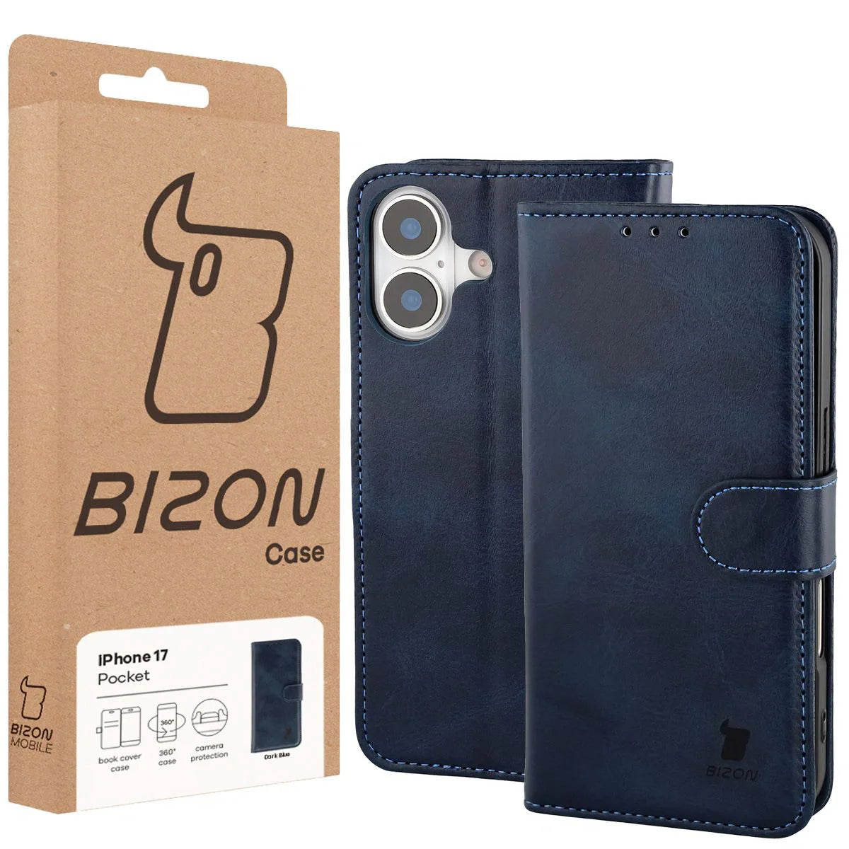 Handyhülle mit Klappe für iPhone 17, Bizon Case Pocket, Dunkelblau