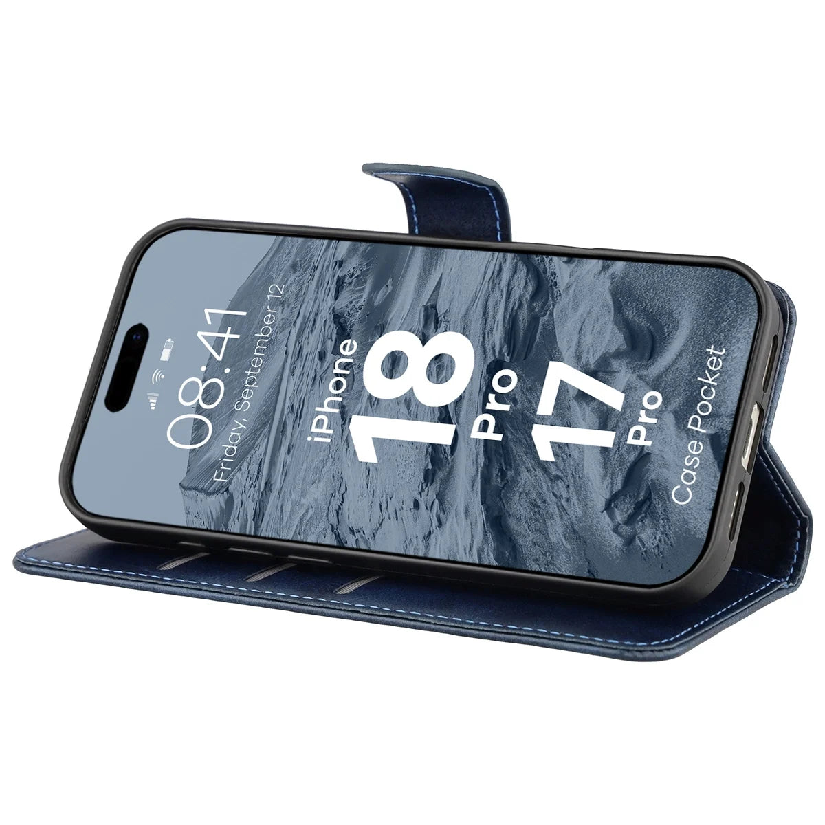 Handyhülle mit Klappe für iPhone 18 Pro / 17 Pro, Bizon Case Pocket, Dunkelblau