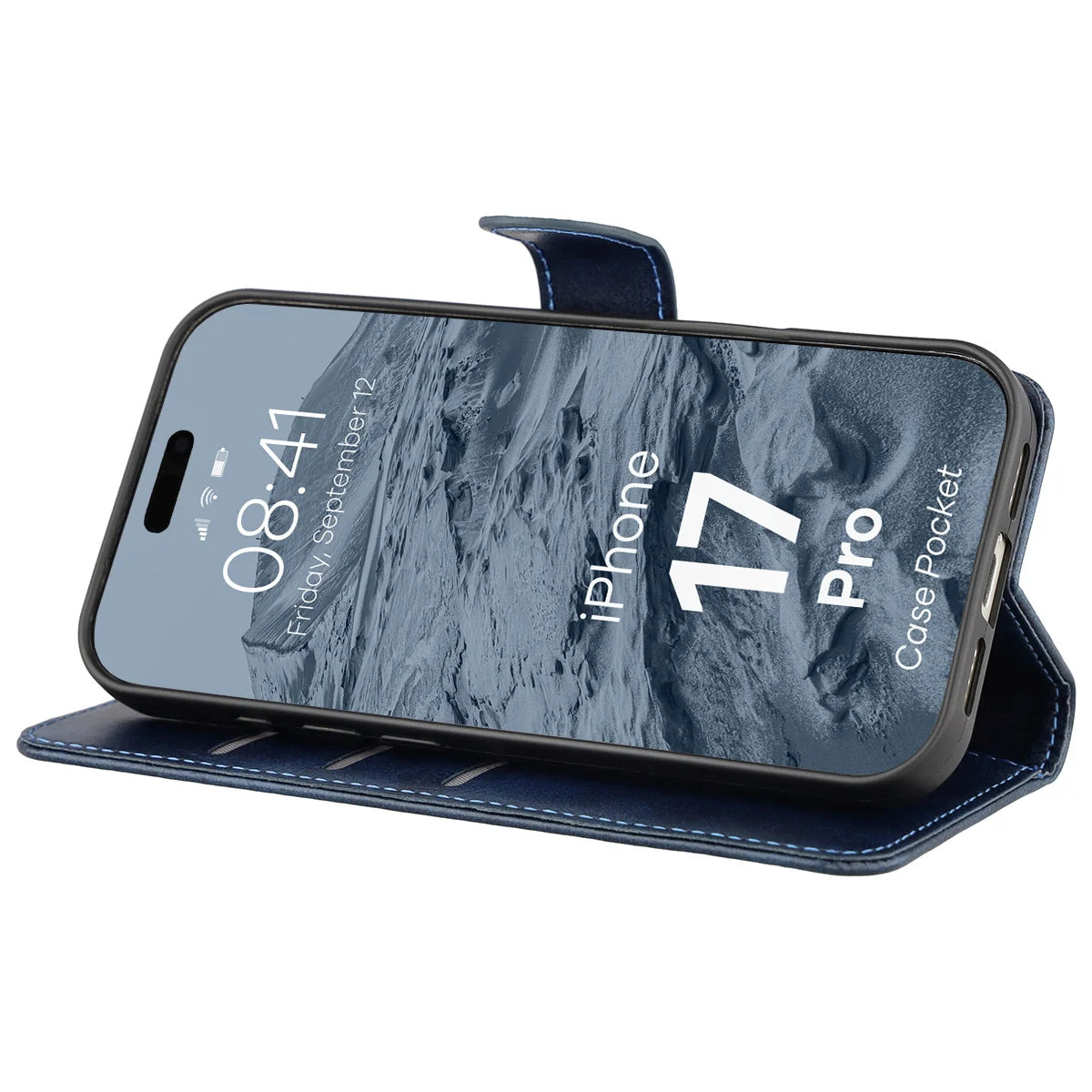 Handyhülle mit Klappe für iPhone 17 Pro, Bizon Case Pocket, Dunkelblau