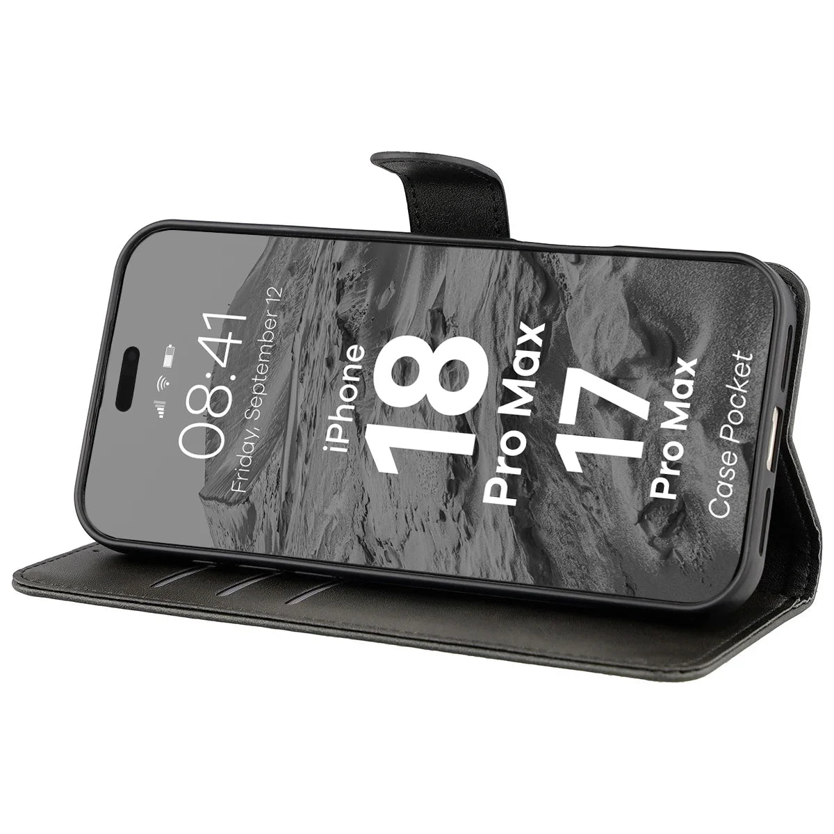 Handyhülle mit Klappe für iPhone 18 Pro Max / 17 Pro Max, Bizon Case Pocket, Schwarz