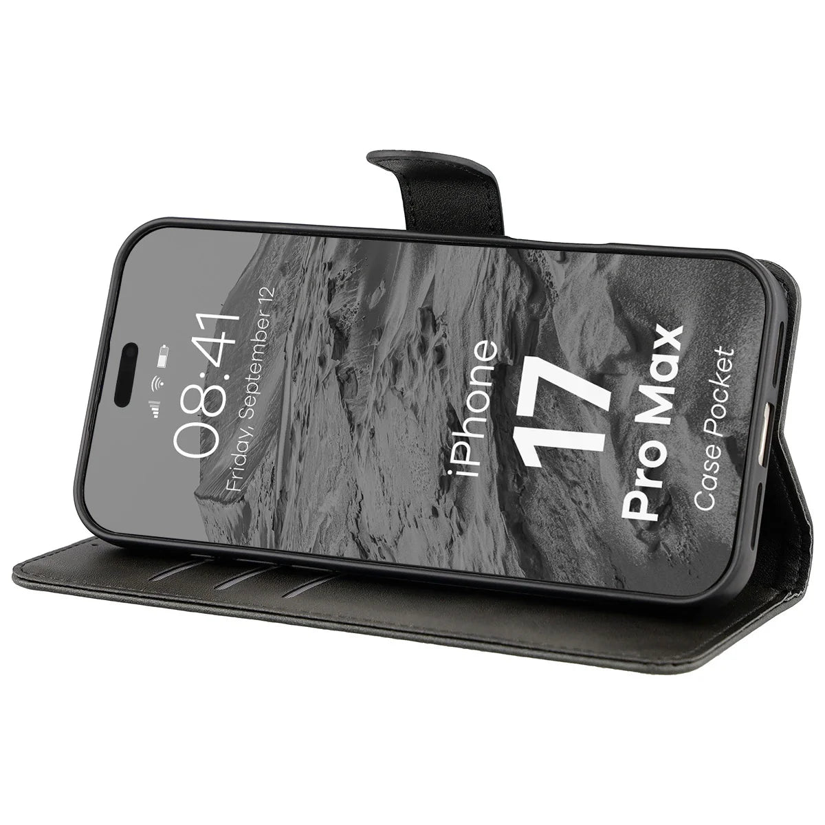 Handyhülle mit Klappe für iPhone 17 Pro Max, Bizon Case Pocket, Schwarz