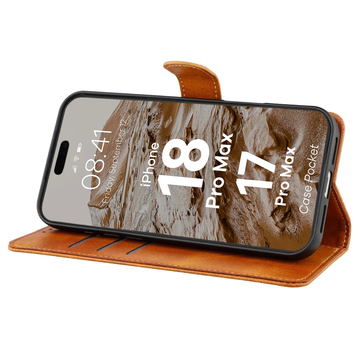 Handyhülle mit Klappe für iPhone 18 Pro Max / 17 Pro Max, Bizon Case Pocket, Braun