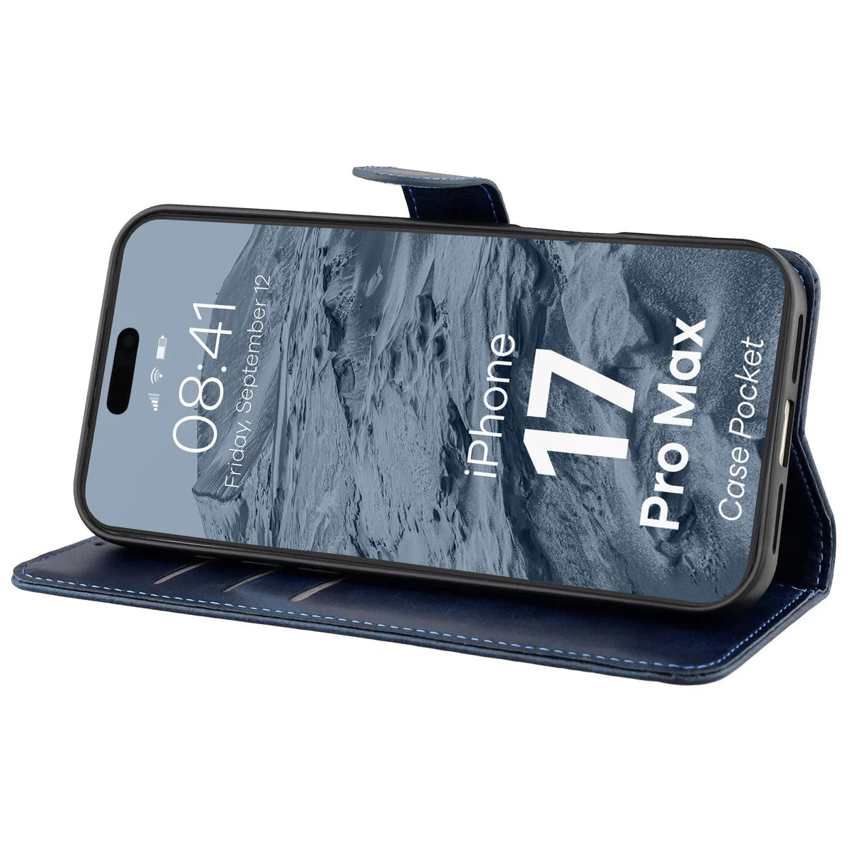 Handyhülle mit Klappe für iPhone 17 Pro Max, Bizon Case Pocket, Dunkelblau