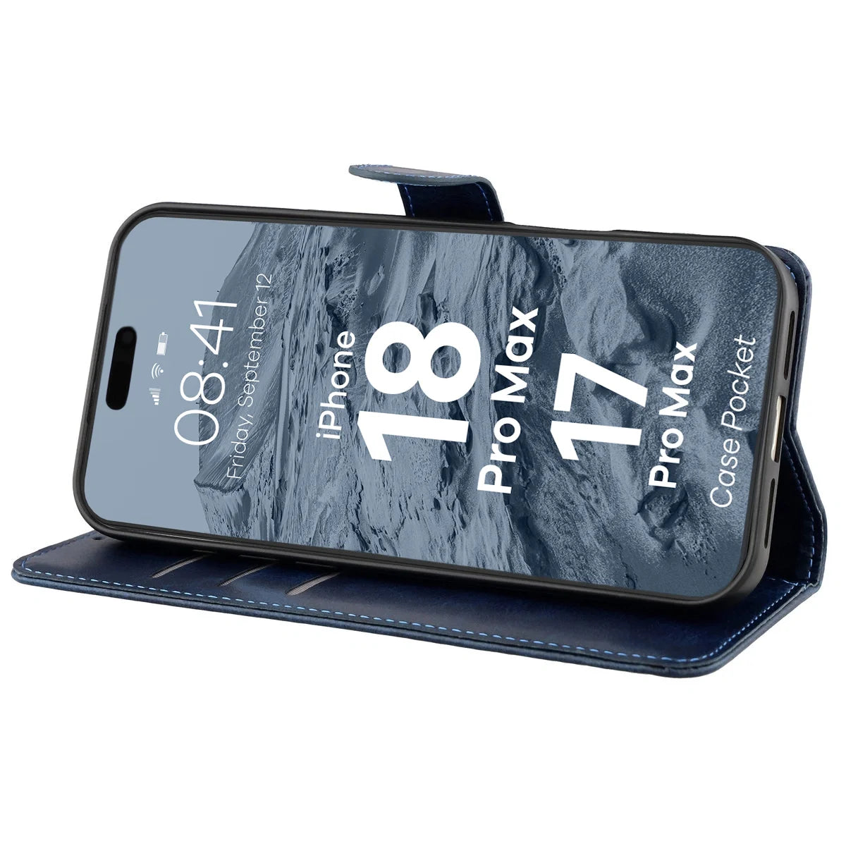 Handyhülle mit Klappe für iPhone 18 Pro Max / 17 Pro Max, Bizon Case Pocket, Dunkelblau