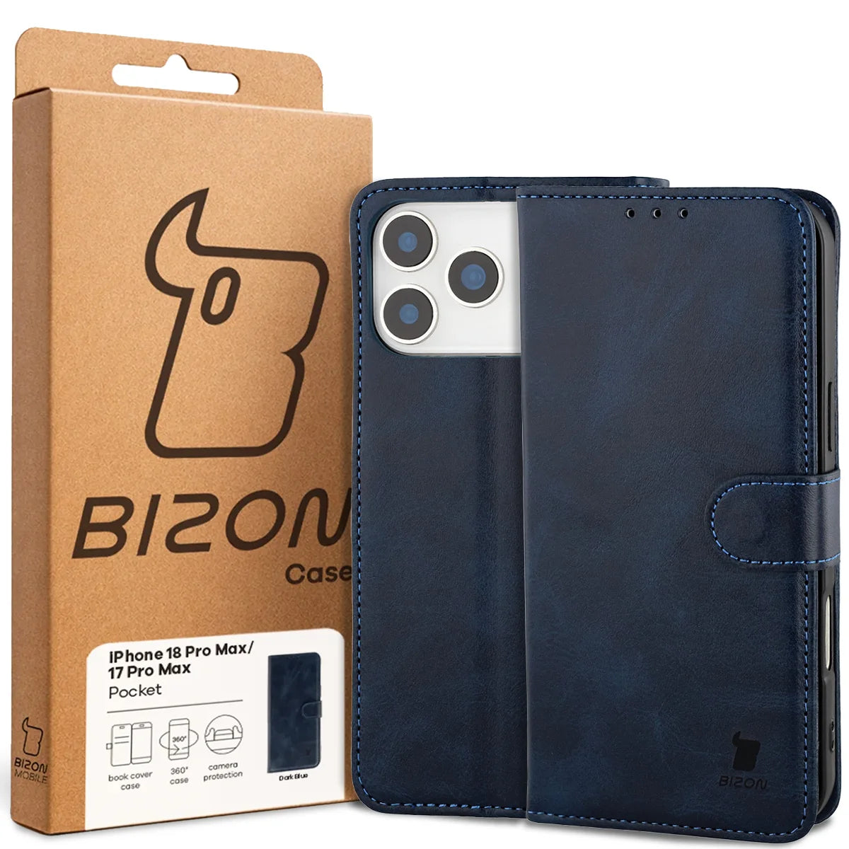Handyhülle mit Klappe für iPhone 18 Pro Max / 17 Pro Max, Bizon Case Pocket, Dunkelblau