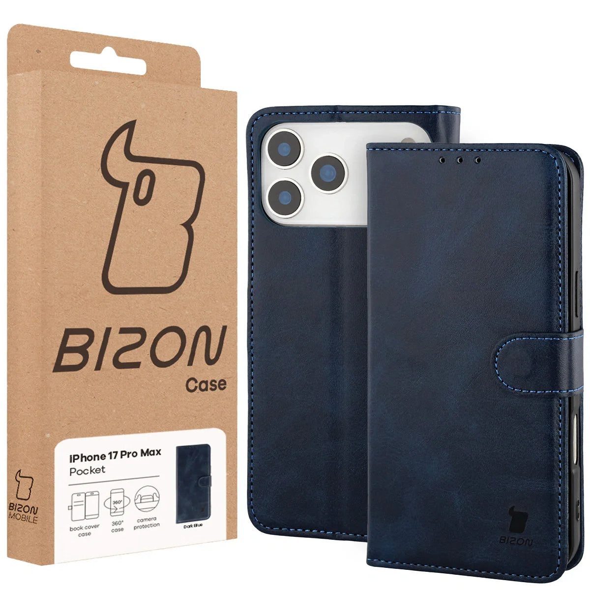 Handyhülle mit Klappe für iPhone 17 Pro Max, Bizon Case Pocket, Dunkelblau