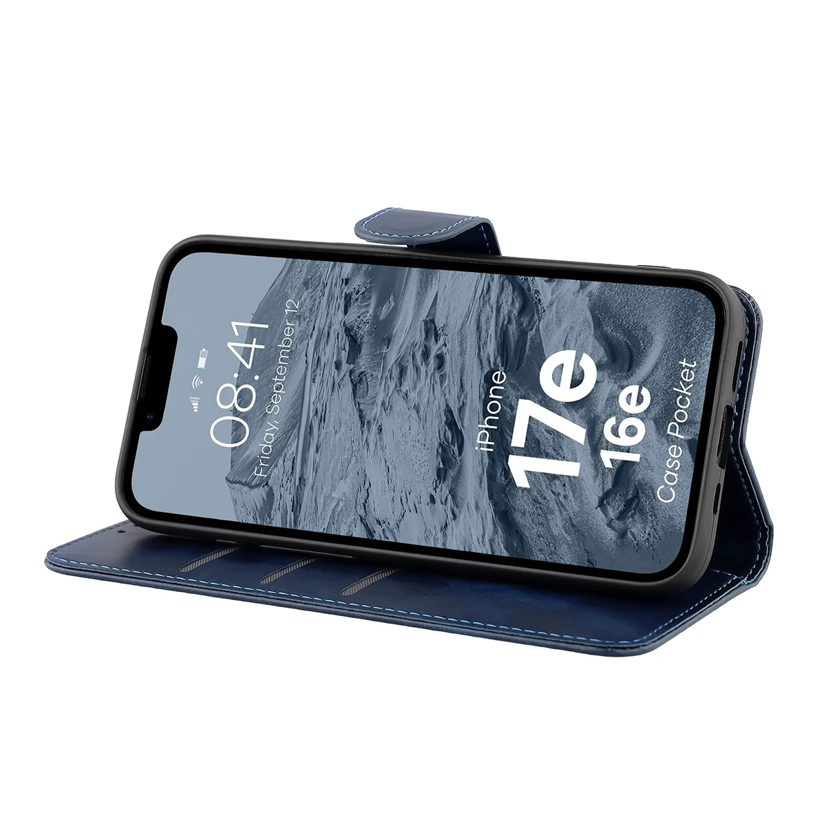 Handyhülle mit Klappe für iPhone 17e / 16e, Bizon Case Pocket, Dunkelblau