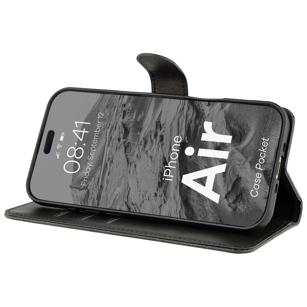 Handyhülle mit Klappe für iPhone Air, Bizon Case Pocket, Schwarz