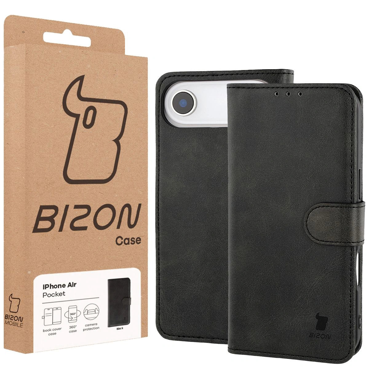 Handyhülle mit Klappe für iPhone Air, Bizon Case Pocket, Schwarz