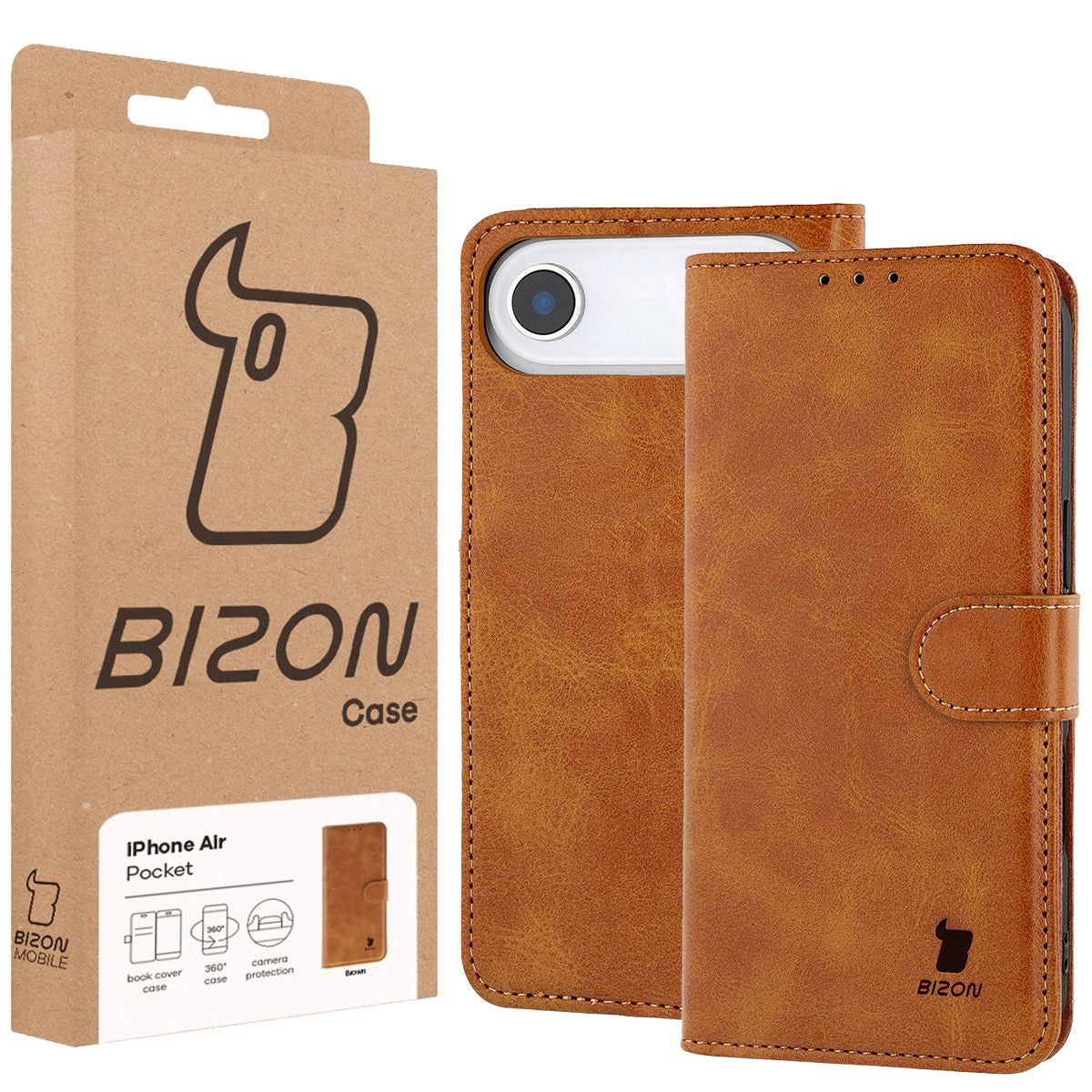 Handyhülle mit Klappe für iPhone Air, Bizon Case Pocket, Braun