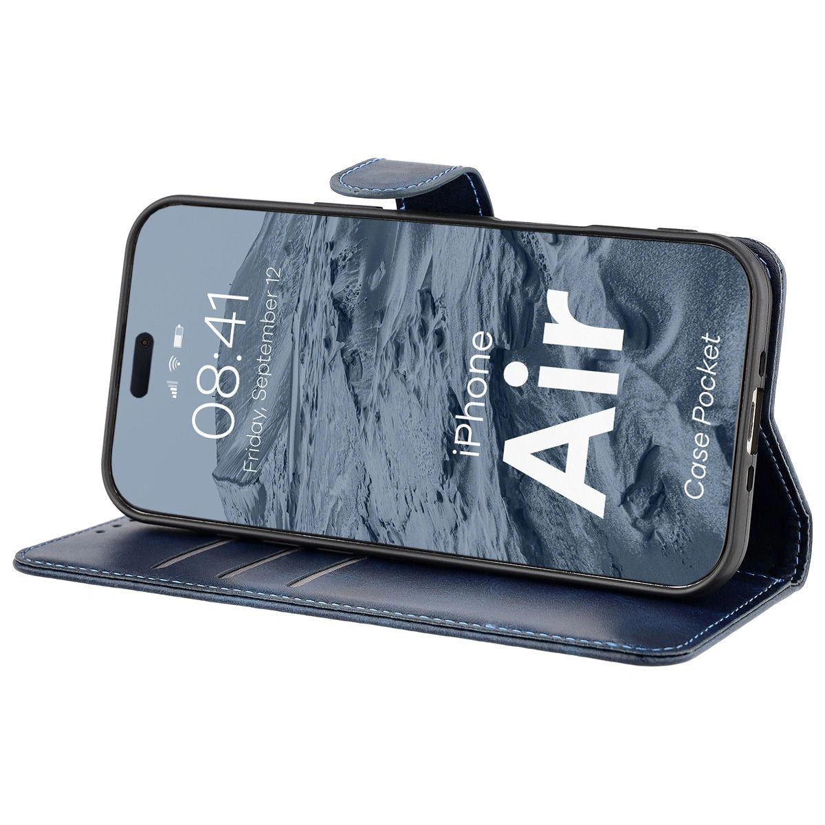 Handyhülle mit Klappe für iPhone Air, Bizon Case Pocket, Dunkelblau