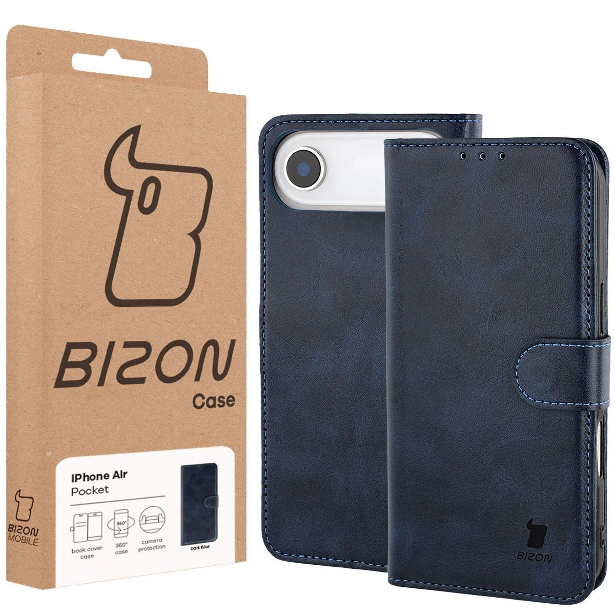 Handyhülle mit Klappe für iPhone Air, Bizon Case Pocket, Dunkelblau