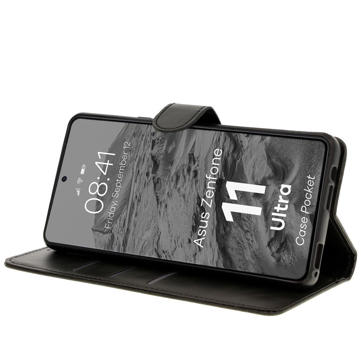 Handyhülle mit Klappe für Asus Zenfone 11 Ultra, Bizon Case Pocket, Schwarz