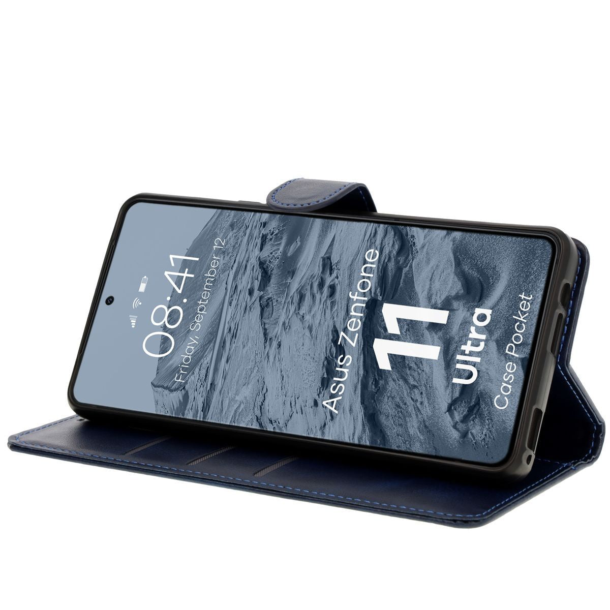 Handyhülle mit Klappe für Asus Zenfone 11 Ultra, Bizon Case Pocket, Dunkelblau