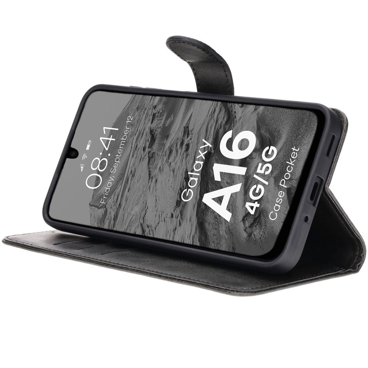Handyhülle mit Klappe für Galaxy A16 4G/5G, Bizon Case Pocket, Schwarz