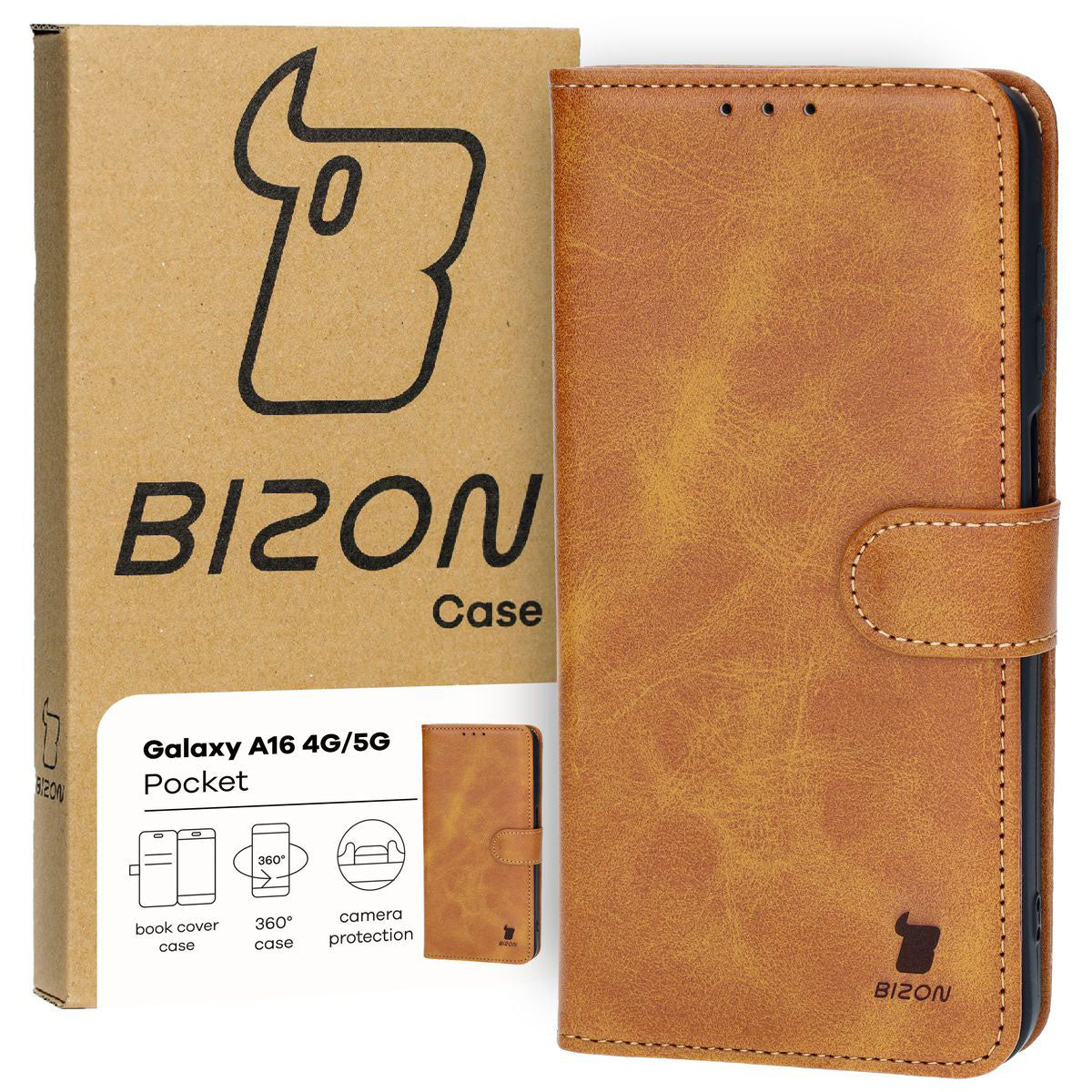 Handyhülle mit Klappe für Galaxy A16 4G/5G, Bizon Case Pocket, Braun