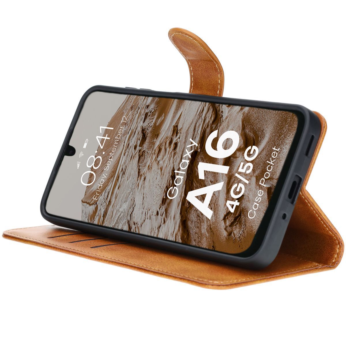 Handyhülle mit Klappe für Galaxy A16 4G/5G, Bizon Case Pocket, Braun