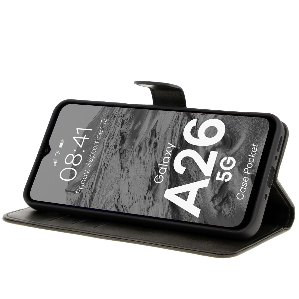 Handyhülle mit Klappe für Galaxy A26 5G, Bizon Case Pocket, Schwarz