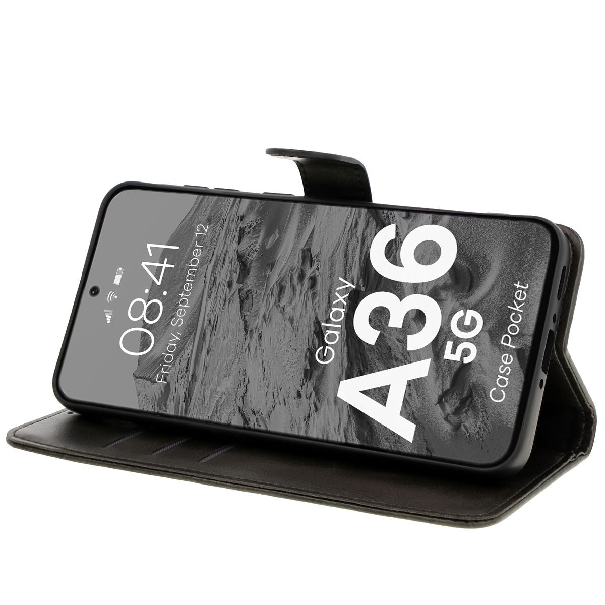 Handyhülle mit Klappe für Galaxy A36 5G, Bizon Case Pocket, Schwarz