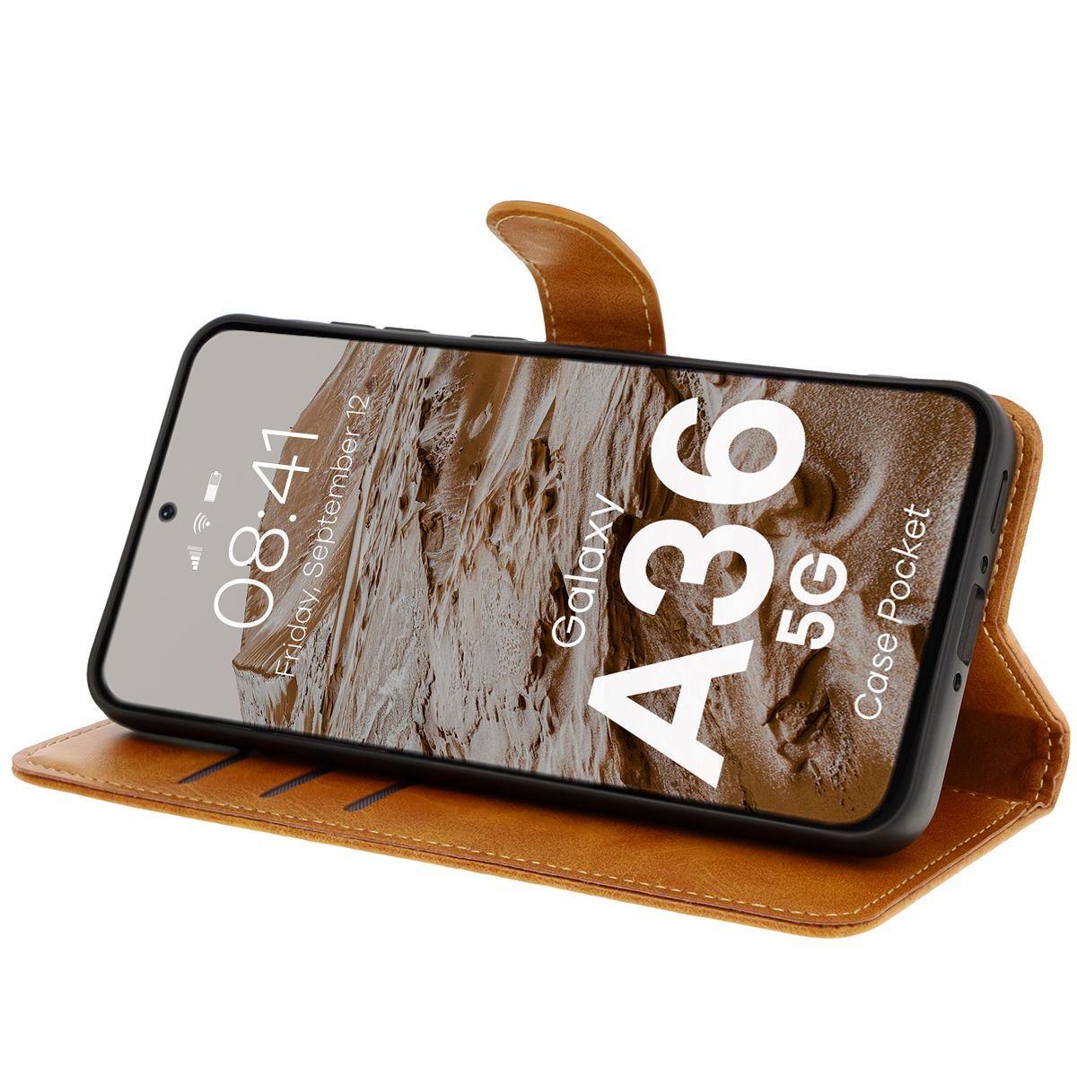 Handyhülle mit Klappe für Galaxy A36 5G, Bizon Case Pocket, Braun